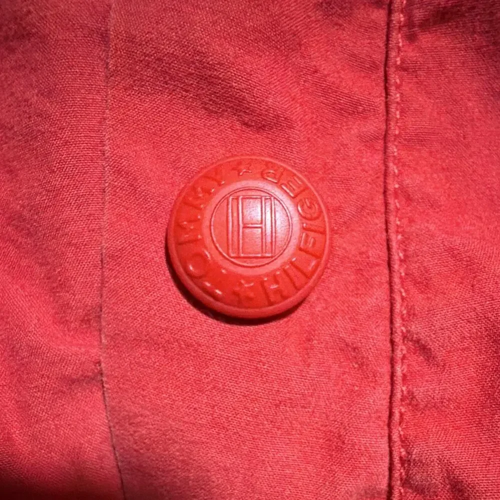 VTG Tommy Hilfiger Mens Red Harrington Sailing Coat Sz L Full Zip Logo Pockets